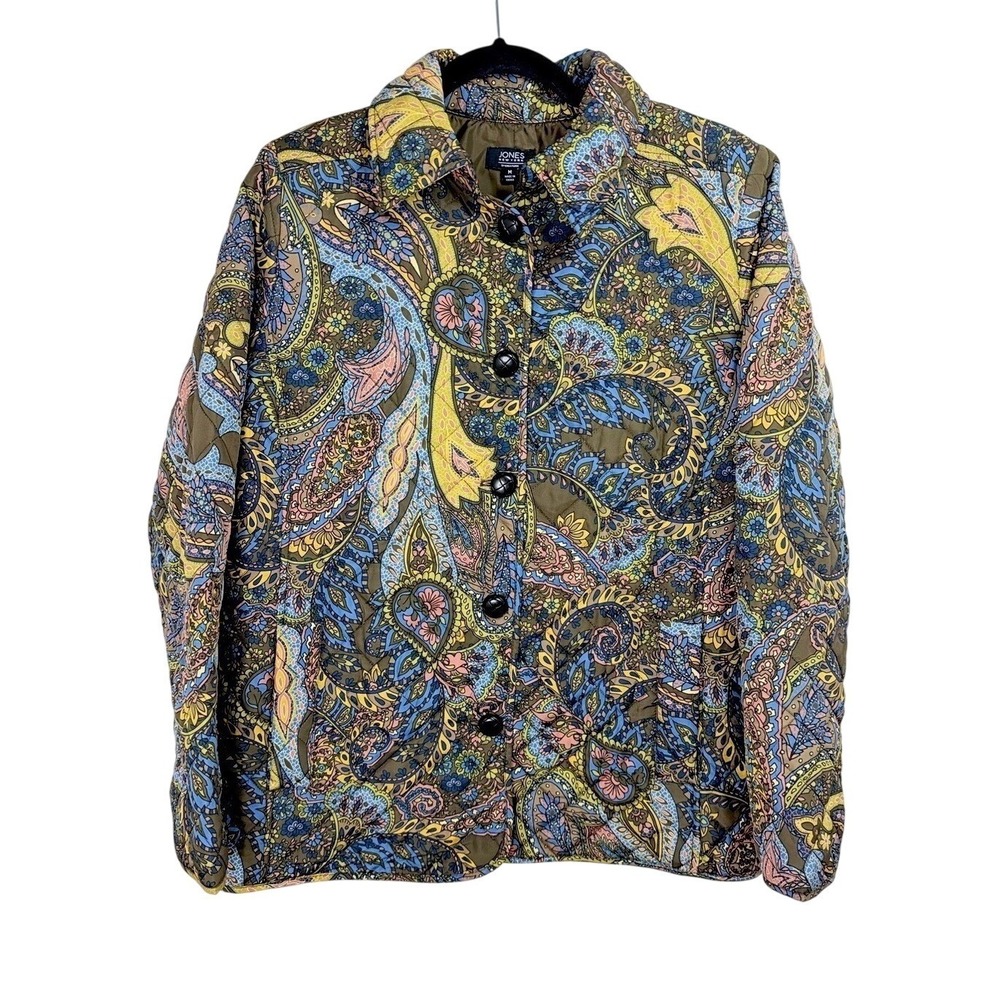 Jones New York Quilted Jacket Womens M Multicolor Paisley Button Front Puffer